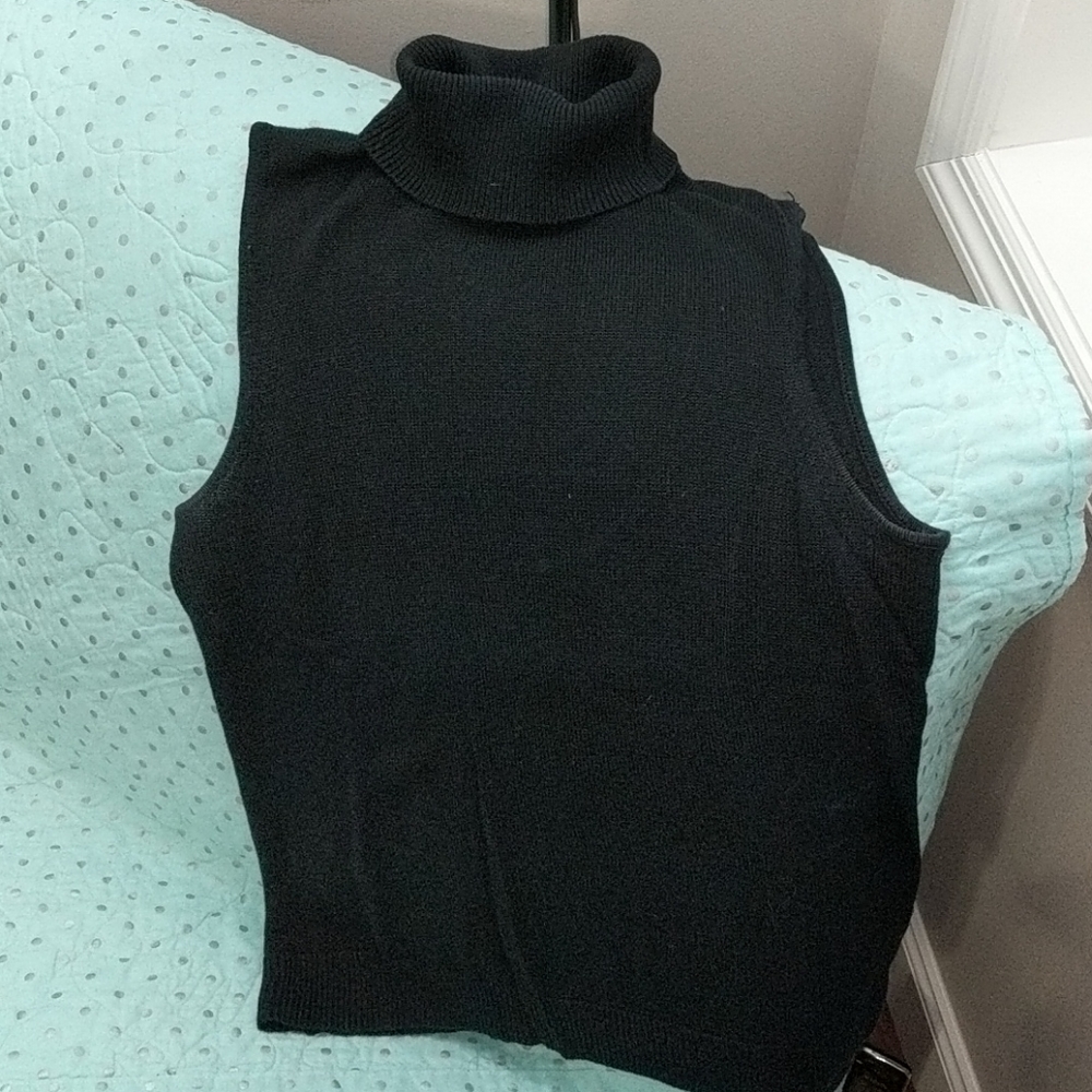 Black sleeveless rayon and nylon dressy turtleneck